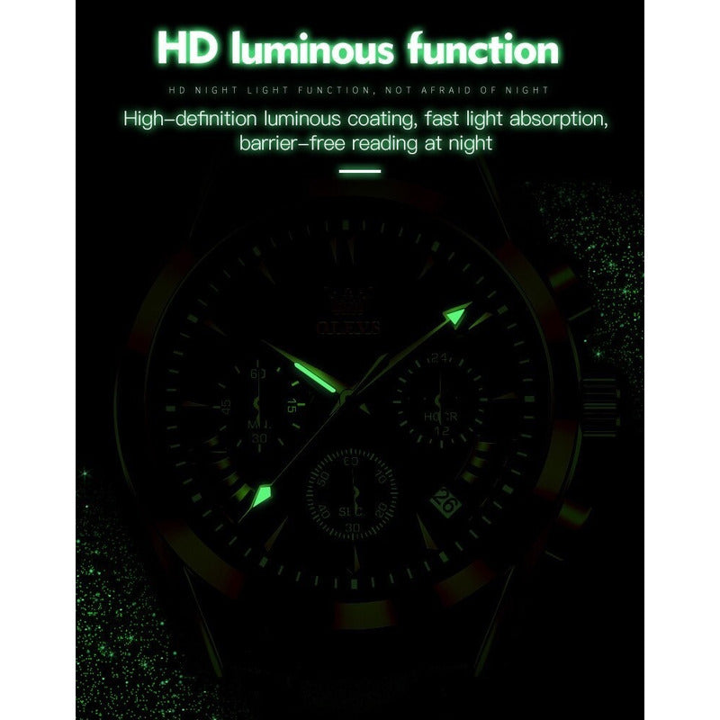 Reloj De Lujo Hombre Olevs Cuarzo Correa Cuero Mod. Reflex