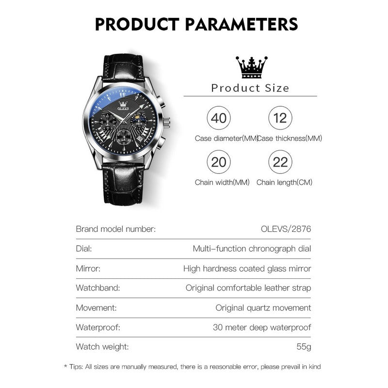Reloj De Lujo Hombre Olevs Cuarzo Correa Cuero Mod. Reflex