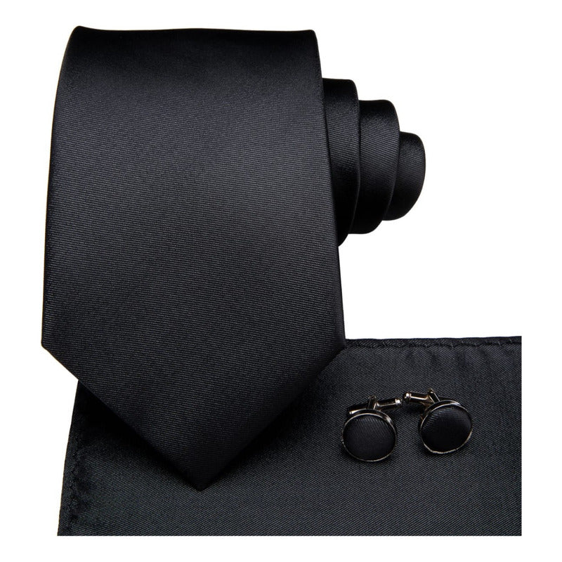 Set Corbata, Pañuelo Y Colleras Seda Lujo Hi-tie Mod Liso