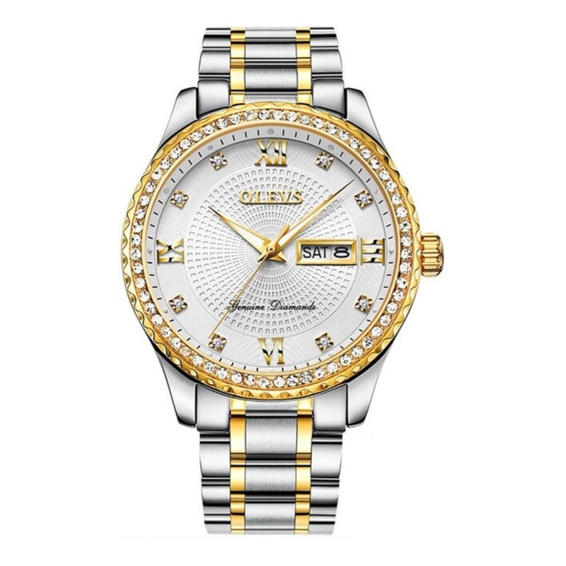 Reloj De Lujo Hombre Olevs Cuarzo Correa Acero Mod. Stones