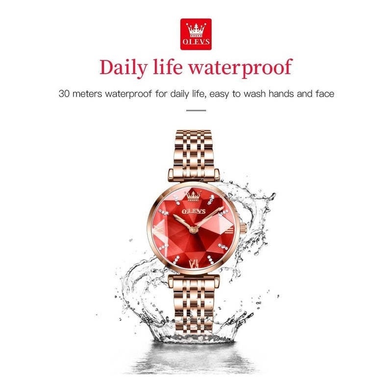 Reloj De Lujo Mujer Olevs Cuarzo Correa De Acero Mod Diamond