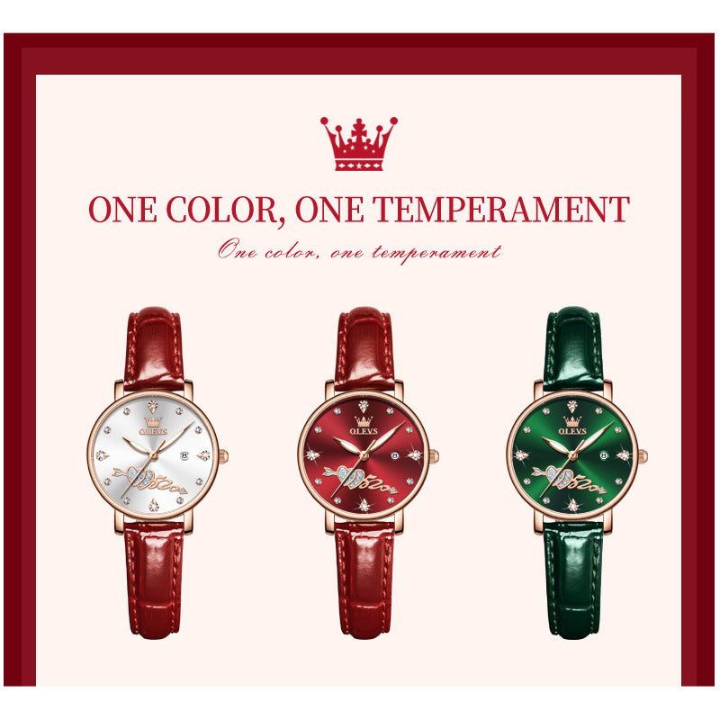 Reloj De Lujo Mujer Olevs Cuarzo Correa De Cuero Mod. Couple