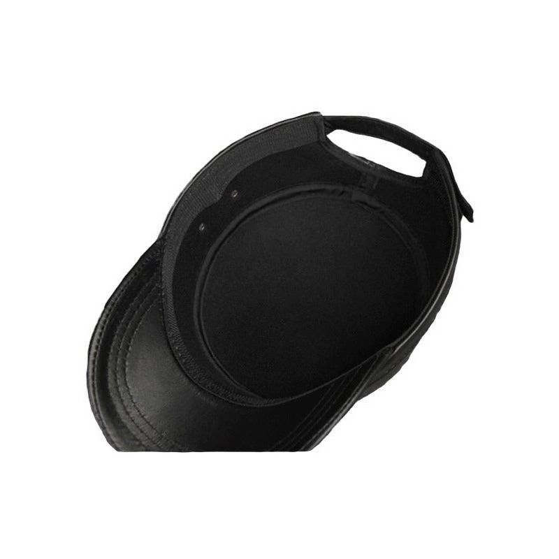 Gorra Jockey Cuero Genuino Piel De Oveja Mod. Side Color Negro Talla 56-61 (ajustable)