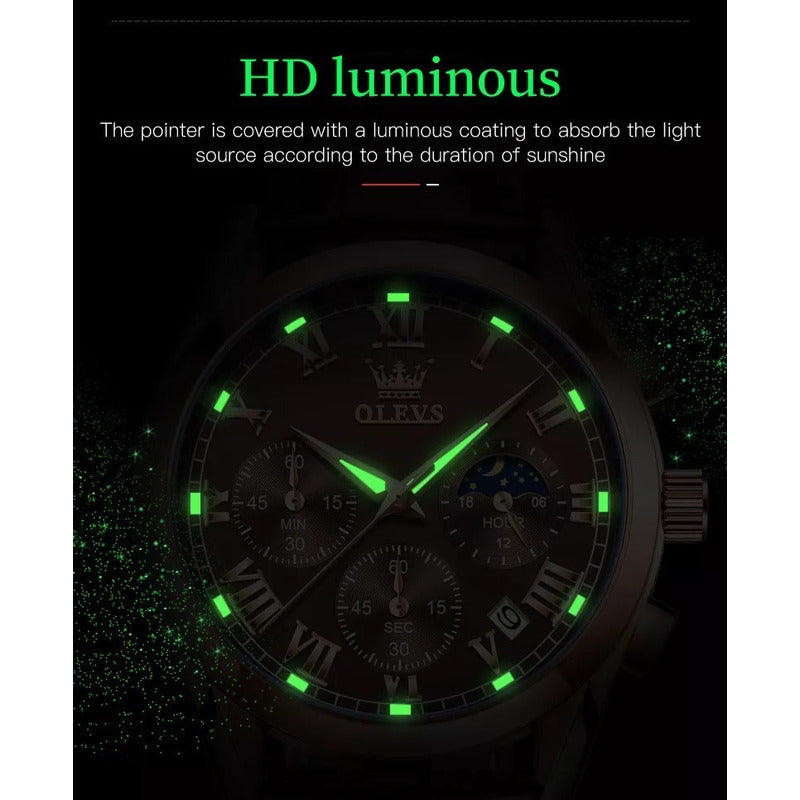 Reloj Hombre Olevs Analógico Cuarzo Correa Cuero Mod. Lux