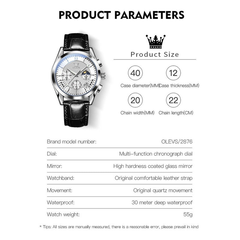 Reloj De Lujo Hombre Olevs Cuarzo Correa Cuero Mod. Reflex