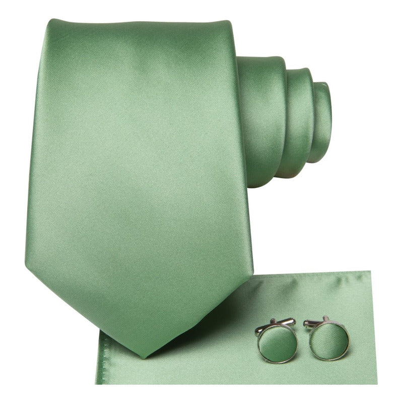 Set Corbata, Pañuelo Y Colleras Seda Lujo Hi-tie Mod Liso