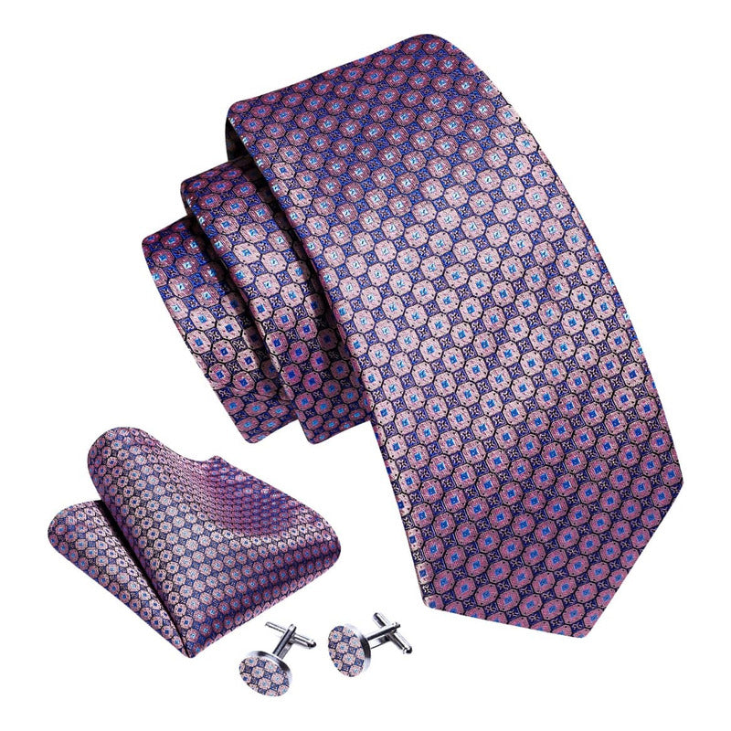 Set Corbata, Pañuelo Y Colleras Seda Lujo Hi-tie Mod Patron