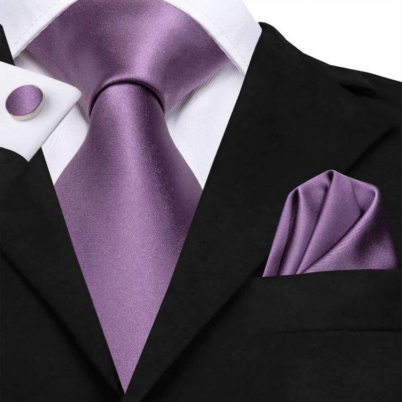 Set Corbata, Pañuelo Y Colleras Seda Lujo Hi-tie Mod Liso