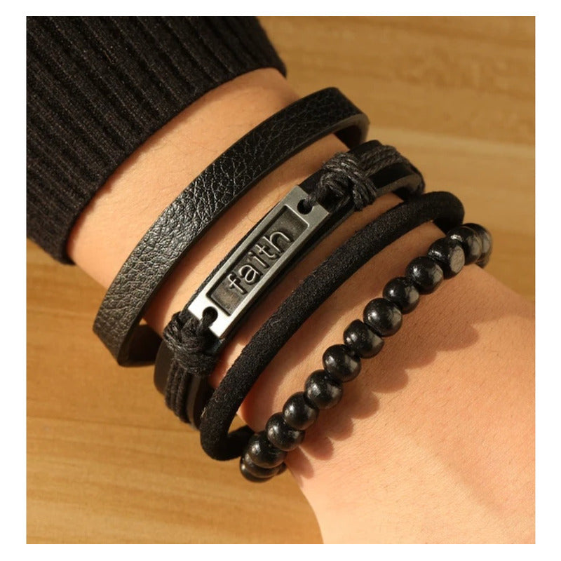 Pulsera De Cuero Ajustable Unisex Modelo Faith