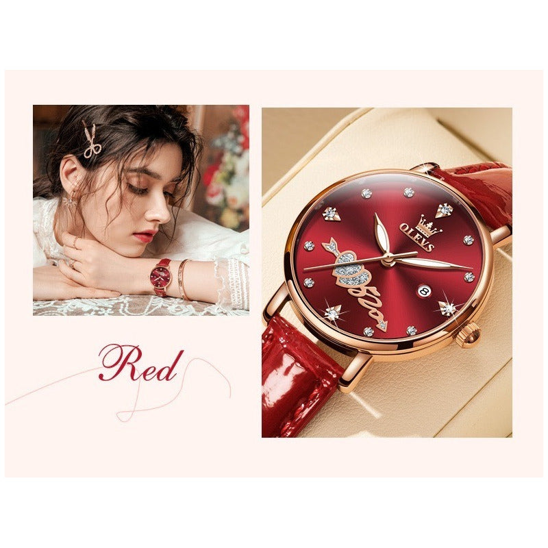 Reloj De Lujo Mujer Olevs Cuarzo Correa De Cuero Mod. Couple