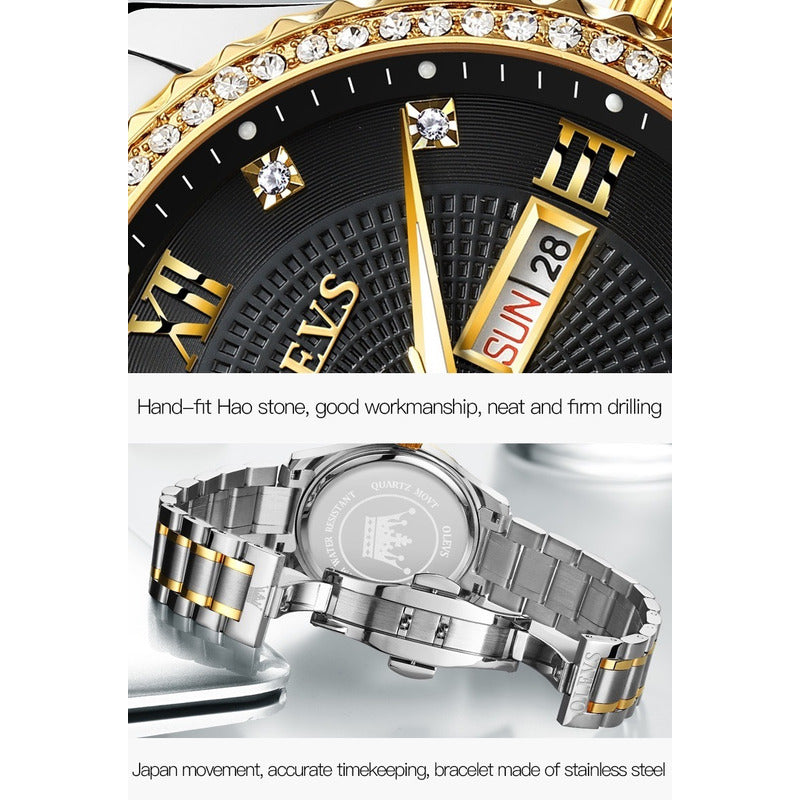 Reloj De Lujo Hombre Olevs Cuarzo Correa Acero Mod. Stones