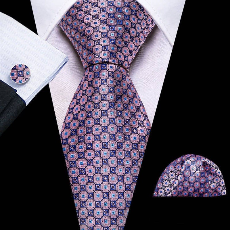 Set Corbata, Pañuelo Y Colleras Seda Lujo Hi-tie Mod Patron