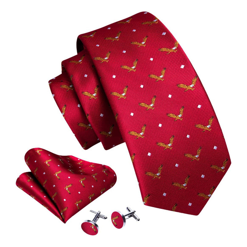 Set Corbata, Pañuelo Y Colleras Seda Lujo Hi-tie Mod Aguila