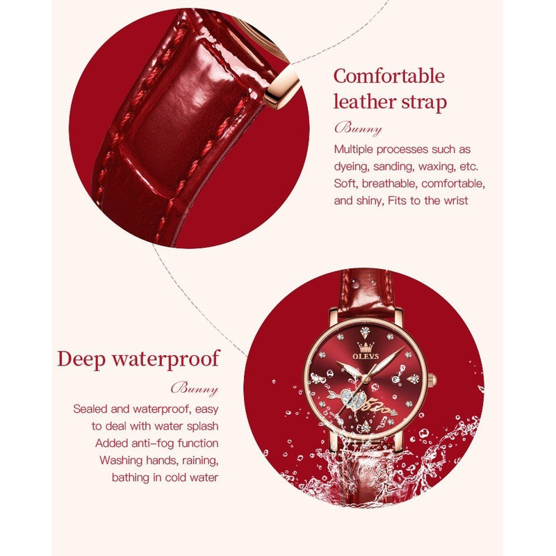 Reloj De Lujo Mujer Olevs Cuarzo Correa De Cuero Mod. Couple