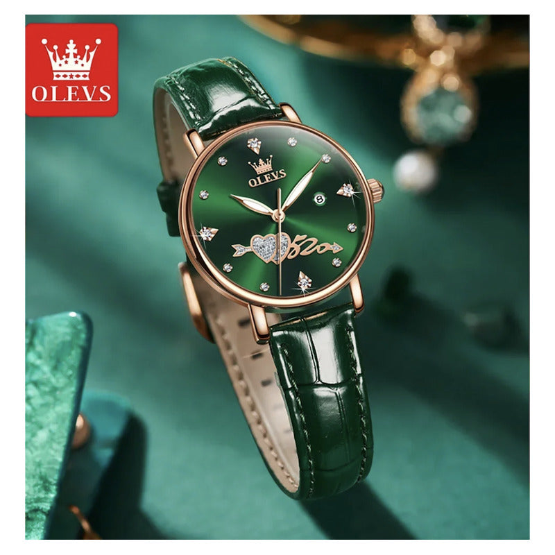 Reloj De Lujo Mujer Olevs Cuarzo Correa De Cuero Mod. Couple