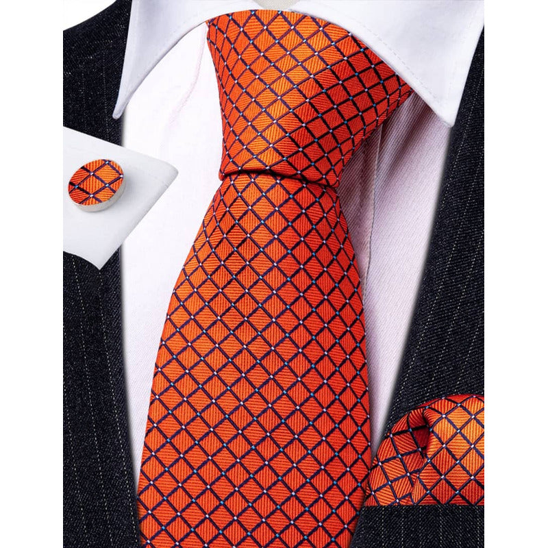 Set Corbata, Pañuelo Y Colleras Seda Lujo Hi-tie Mod Patron
