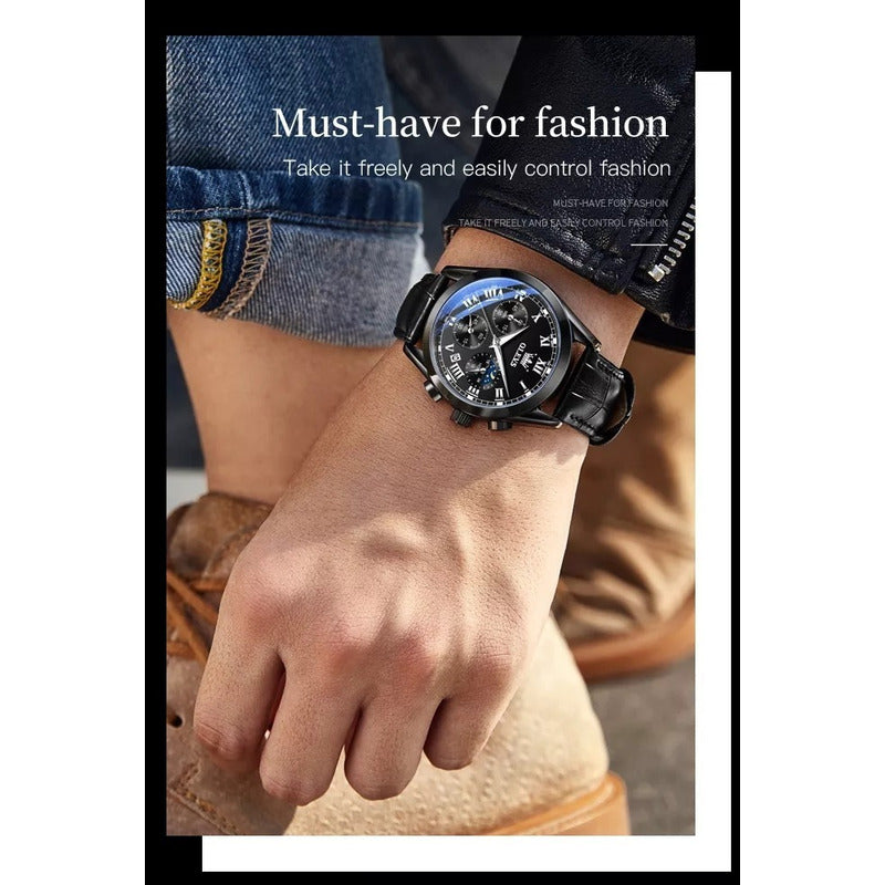 Reloj Hombre Olevs Analógico Cuarzo Correa Cuero Mod. Lux