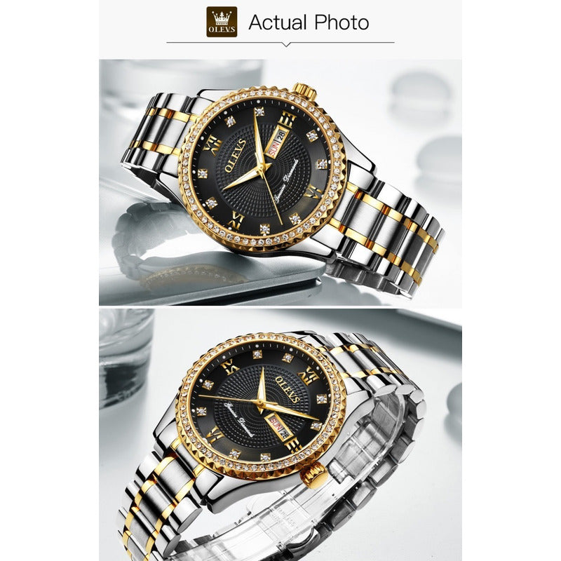 Reloj De Lujo Hombre Olevs Cuarzo Correa Acero Mod. Stones