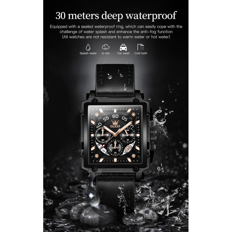 Reloj De Lujo Hombre Olevs Cuarzo Correa De Cuero Mod. Box