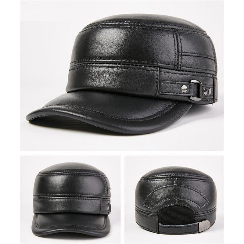 Gorro Jockey Cuero Genuino Calidad Lujo Orejeras Mod. Back