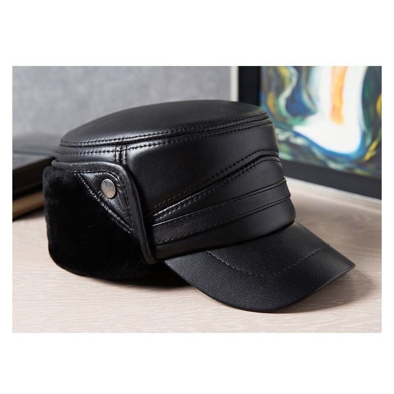 Gorro Jockey Orejeras Cuero Genuino Piel Oveja Mod. Patagón
