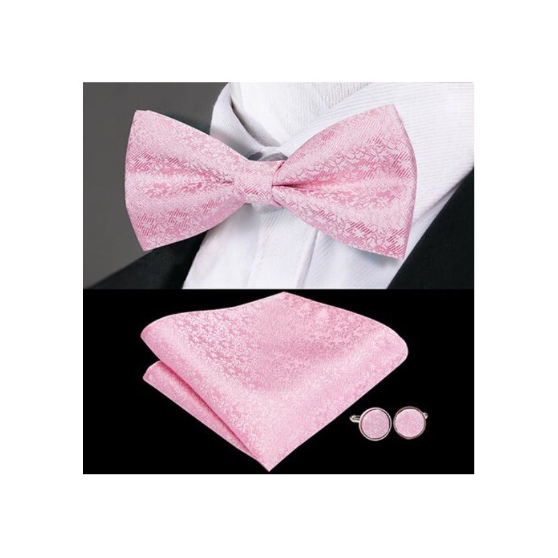 Set Corbatín, Pañuelo Y Colleras De Seda Lujo Hi-tie Colores