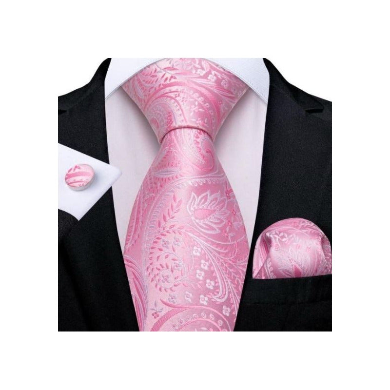 Set Corbata, Pañuelo Y Colleras Seda Lujo Hi-tie Mod. Flores