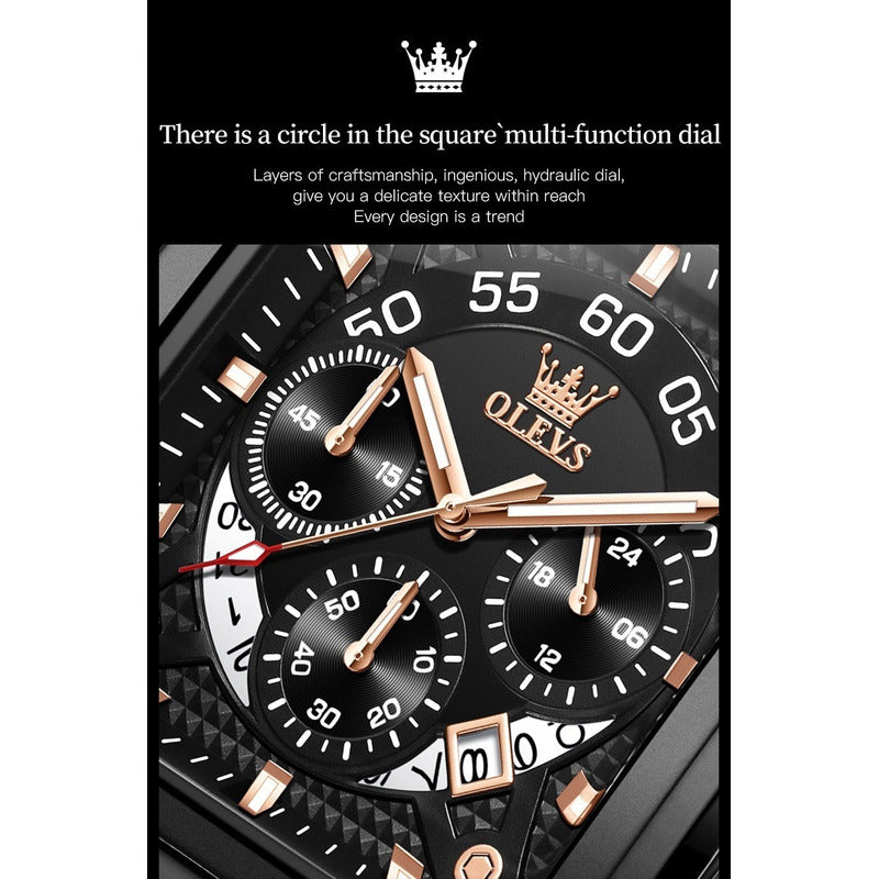 Reloj De Lujo Hombre Olevs Cuarzo Correa De Cuero Mod. Box
