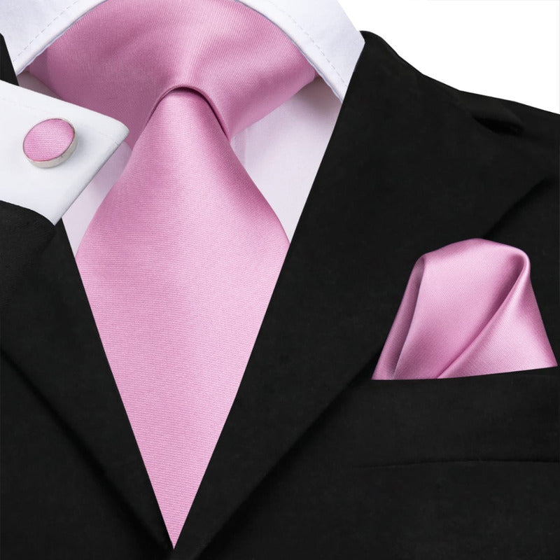 Set Corbata, Pañuelo Y Colleras Seda Lujo Hi-tie Mod Liso