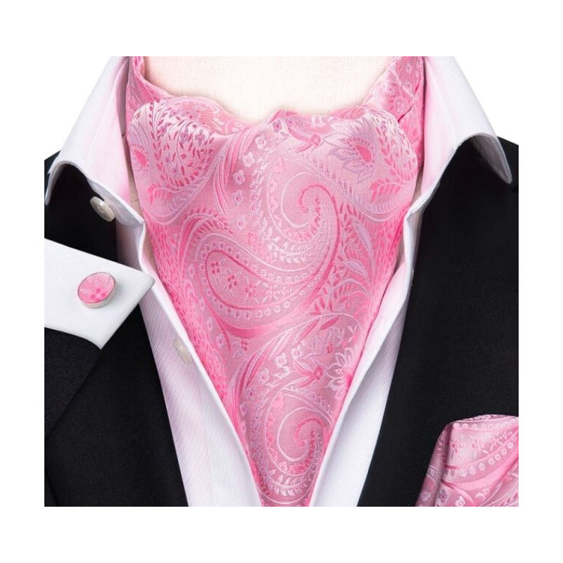 Set Corbata Ascot, Pañuelo Y Colleras Seda Lujo Hi-tie Color