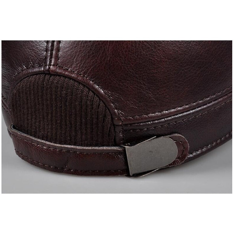 Gorro Jockey Cuero Genuino Calidad Lujo Orejeras Mod. Back