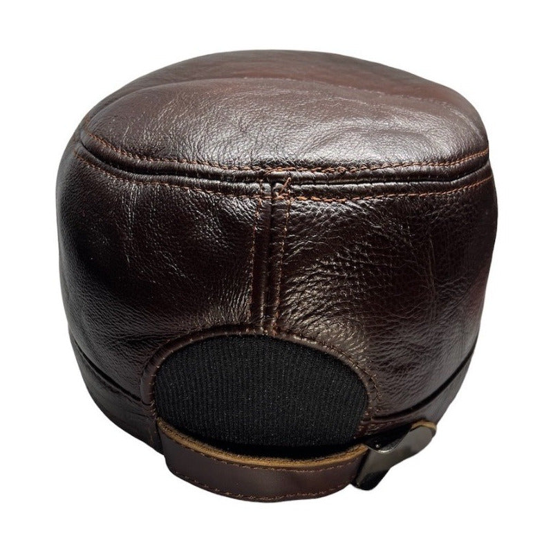 Gorra Jockey Cuero Genuino Lujo Luxher Militar Mod. Zúrich