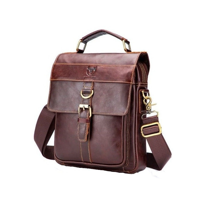 Cartera Satchel Bull Captain Genuine Leather Color Brown Liso Metal Marrón