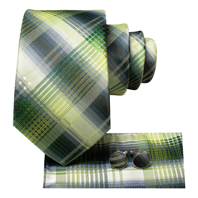 Set Corbata, Pañuelo Y Colleras Seda Lujo Hi-tie Mod Cuadros