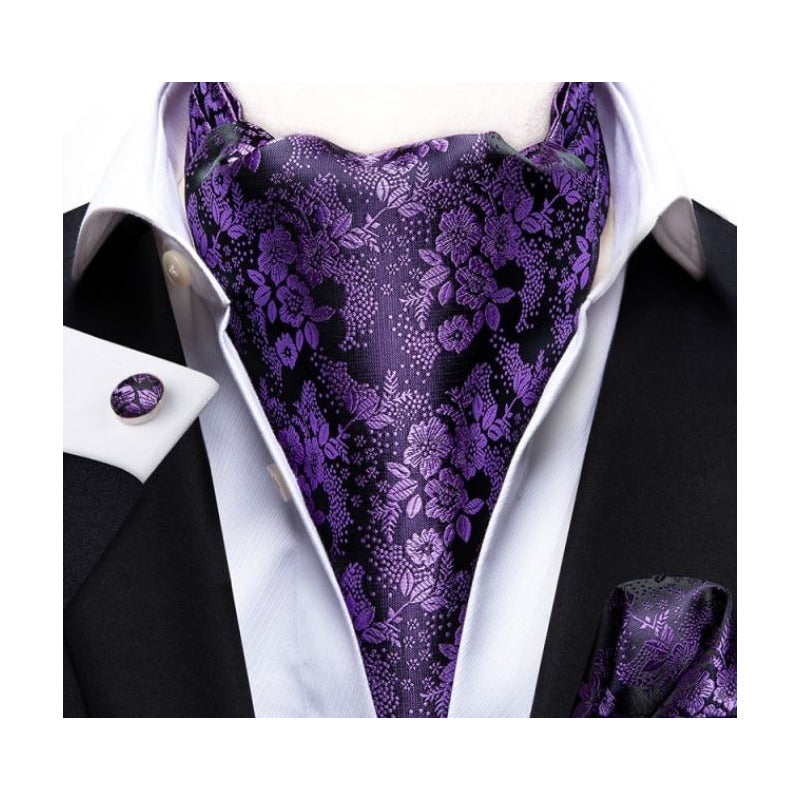 Set Corbata Ascot, Pañuelo Y Colleras Seda Lujo Hi-tie Color