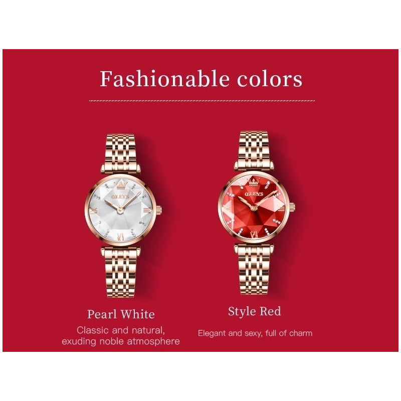 Reloj De Lujo Mujer Olevs Cuarzo Correa De Acero Mod Diamond