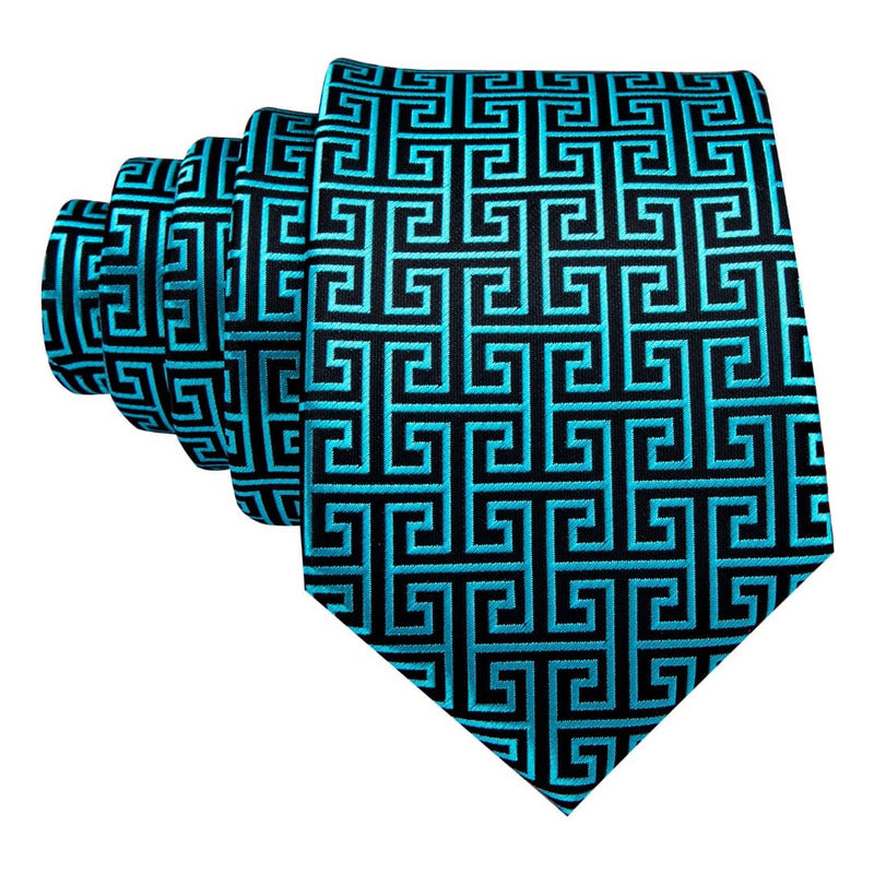 Set Corbata, Pañuelo Y Colleras Seda Lujo Hi-tie Mod Cubico