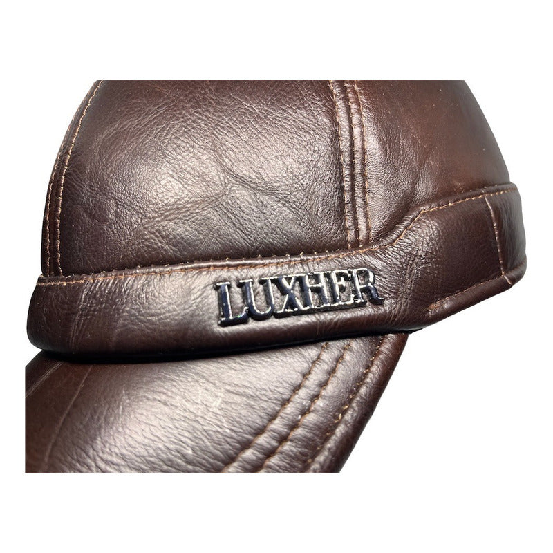 Gorra Jockey Cuero Genuino Lujo Luxher Orejeras Mod. Toronto