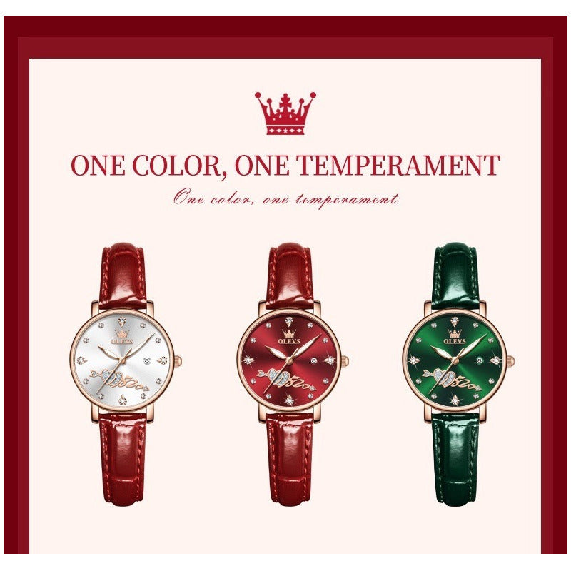 Reloj De Lujo Mujer Olevs Cuarzo Correa De Cuero Mod. Couple