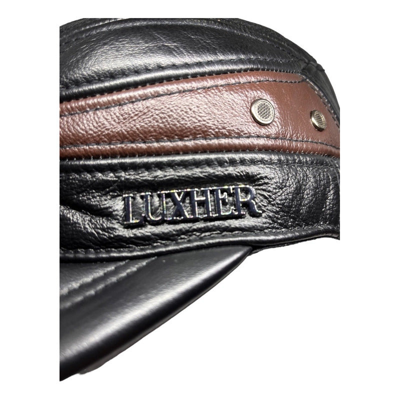 Gorro Jockey De Cuero Genuino Lujo Luxher Mod. Moscú