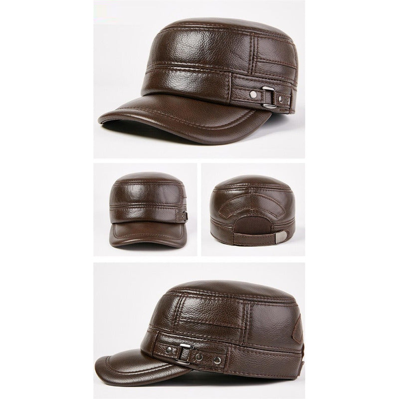 Gorro Jockey Cuero Genuino Calidad Lujo Orejeras Mod. Back