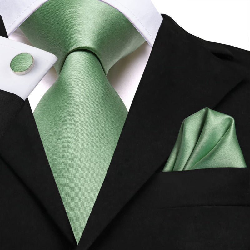 Set Corbata, Pañuelo Y Colleras Seda Lujo Hi-tie Mod Liso