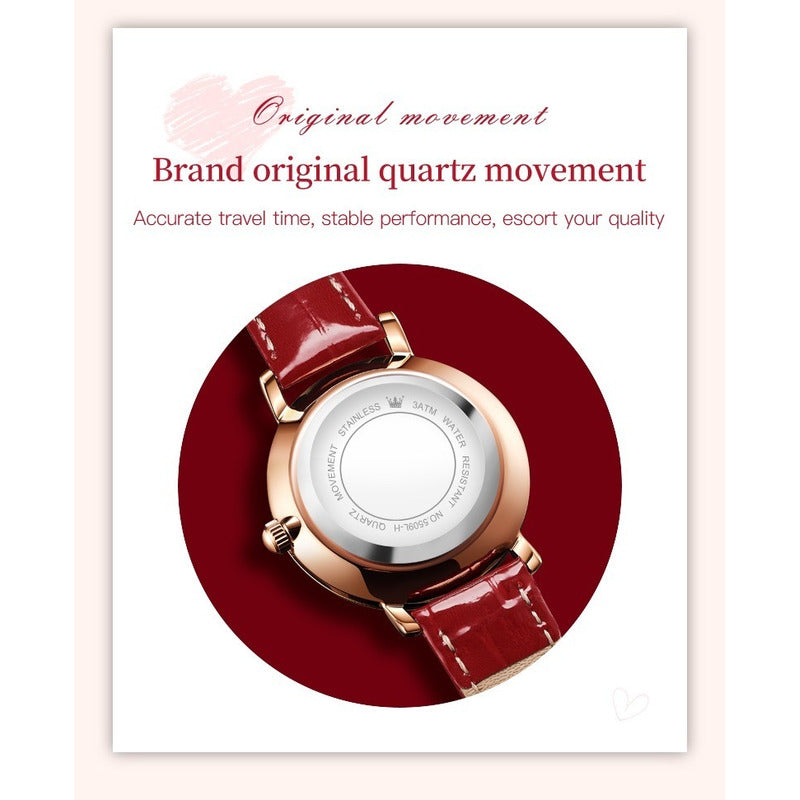 Reloj De Lujo Mujer Olevs Cuarzo Correa De Cuero Mod. Couple