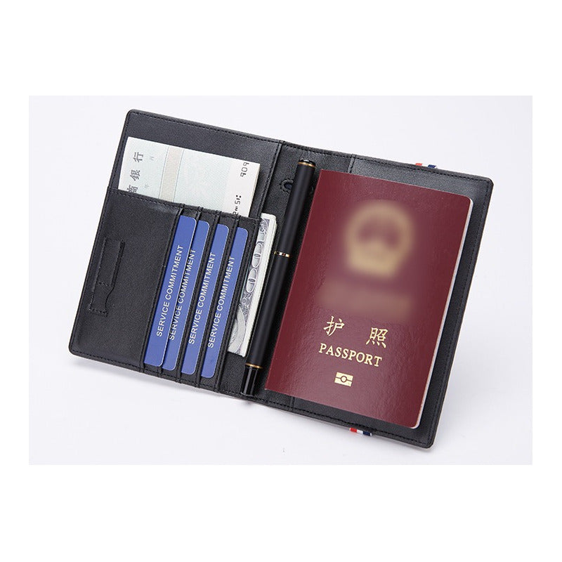 Porta Pasaporte Elegante Billetera Cuero Genuino Bison Denim