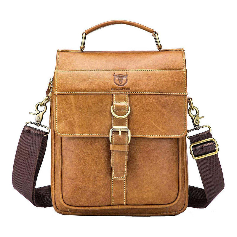 Cartera Satchel Bull Captain Genuine Leather Color Yellow Brown
