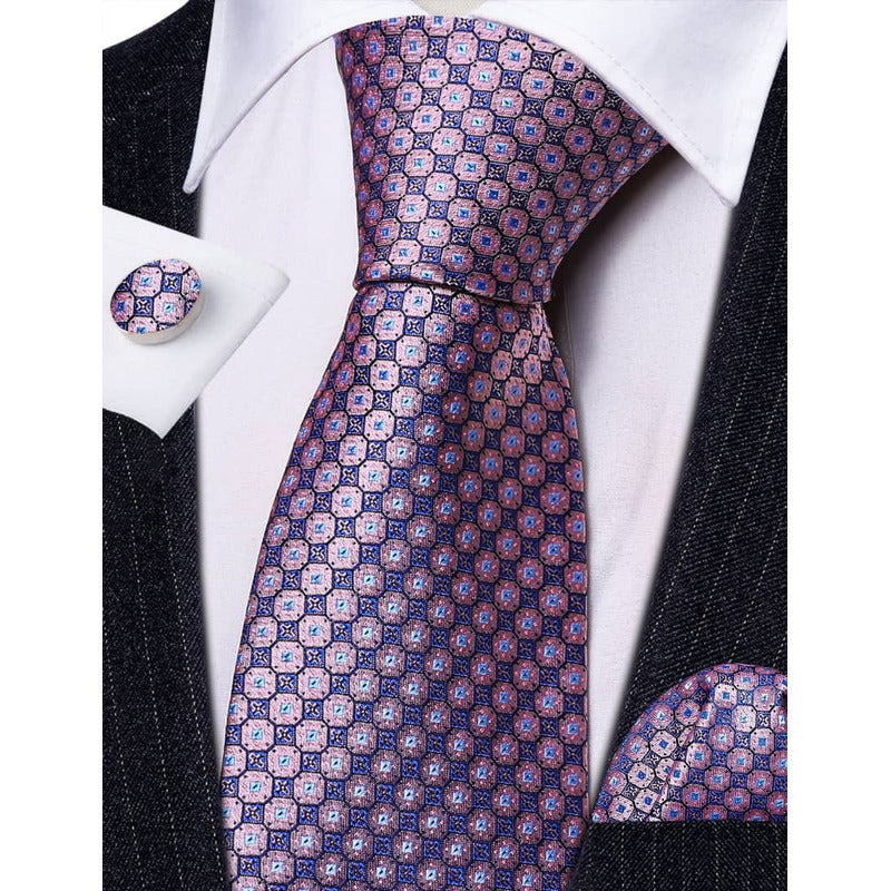 Set Corbata, Pañuelo Y Colleras Seda Lujo Hi-tie Mod Patron