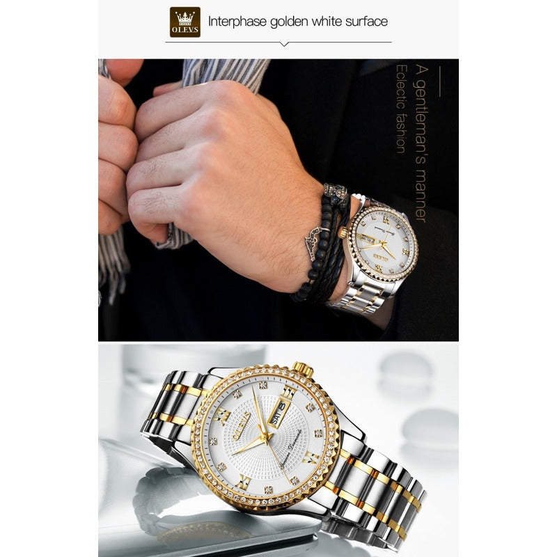 Reloj De Lujo Hombre Olevs Cuarzo Correa Acero Mod. Stones