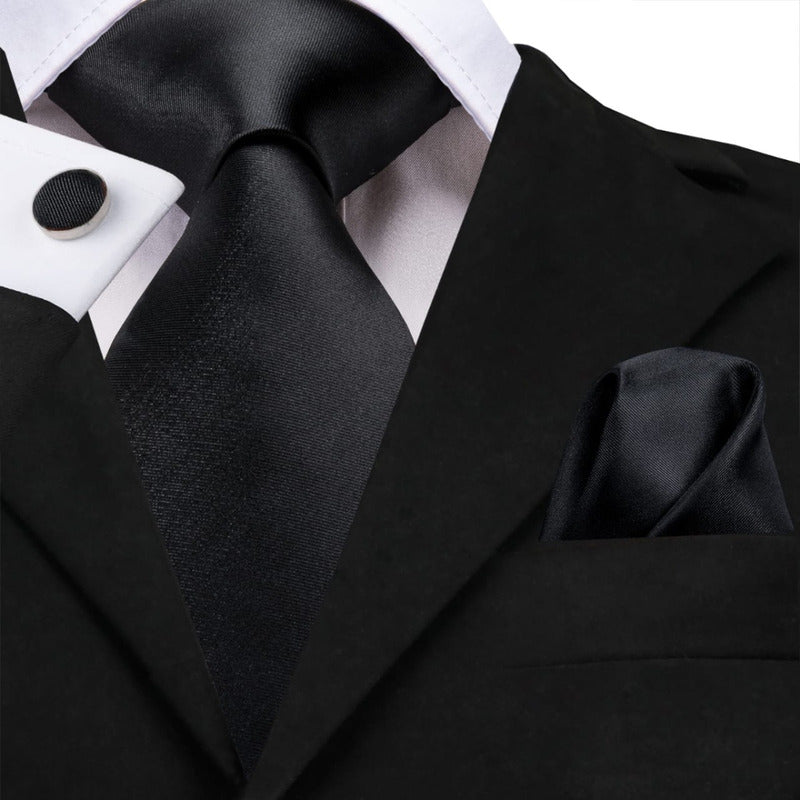Set Corbata, Pañuelo Y Colleras Seda Lujo Hi-tie Mod Liso