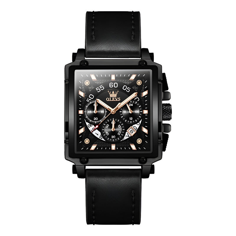 Reloj De Lujo Hombre Olevs Cuarzo Correa De Cuero Mod. Box