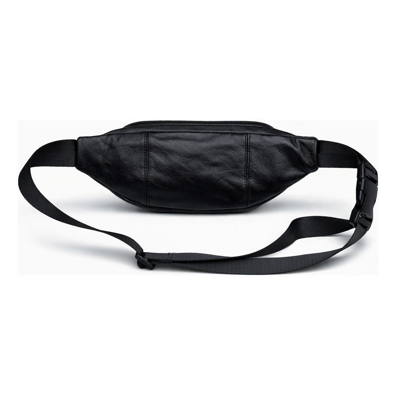 Banano Riñonera De Cuero Genuino Luxher Unisex Mod. Caoba Color Negro Diseño De La Tela Liso